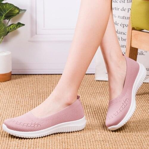 Akexiya Women Casual Shoes Light Sneakers Breathable Mesh Summer knitted Vulcanized Shoes Outdoor Slip-On Shoes Plus Size 41