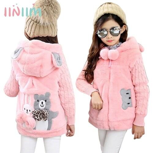 Girl Cotton-padded Coat Thick Warm Kids Winter Clothes Children Jacket Faux Fur Outerwear Cartoon Bear Rabbit Hoodie Coat 2020