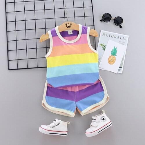 Summer Baby Girl Clothes Cotton Breathable Colorful Striped Vest T-shirt+short Pants Casual Toddler Girl Clothes Sets 2 Pcs 0-3Y