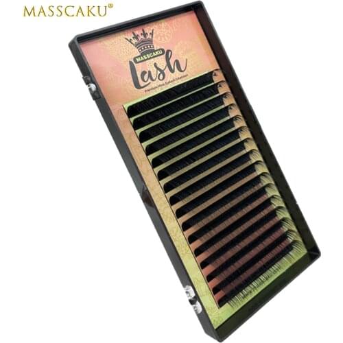 MASSCAKU 16rows 7~16mm mix premium soft natural synthetic mink individual eyelash extension makeup maquiagem cilios makeup tool