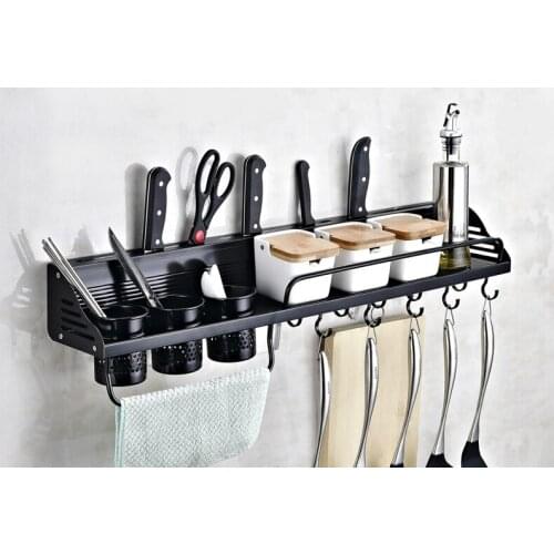 Black Space Aluminum Kitchen Storage Multifunction Kitchen Racks Tool Seasoning Holder Household Organization