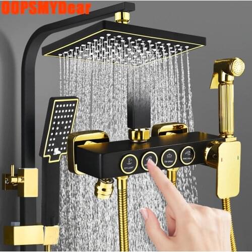 Hot Cold Shower Set Bathroom Square Head Thermostatic Shower System Wall Mount SPA Rainfall Mixer Bath Faucet Modern Torneira