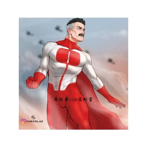 Invincible Cosplay Costumes White and Red Omni Man Zentai Catsuit Halloween Bodysuit Free Shipping