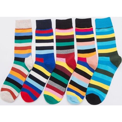 New Happy Womens Socks Winter Trend Art Printing Men Stripe Colorful Breathable Female Cotton Skateboard Sock