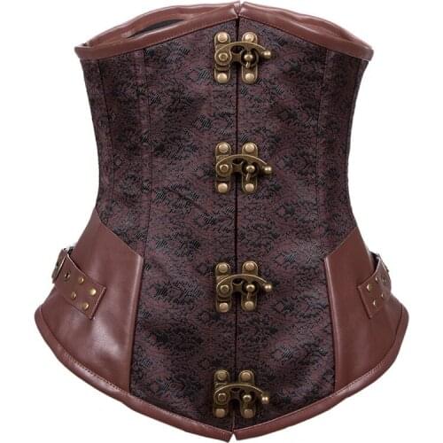 New Brown Brocade Gothic Corset Underbust Tight Lacing Waist slimming Corsets Steel Boned Steampunk Bustier Burlesque