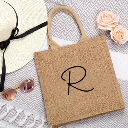 Custom Burlap Initial Tote Bag Personalized Tote Large Monogrammed Purse Burlap Bags Burlap Tote Bag Handbags Weekender Bags