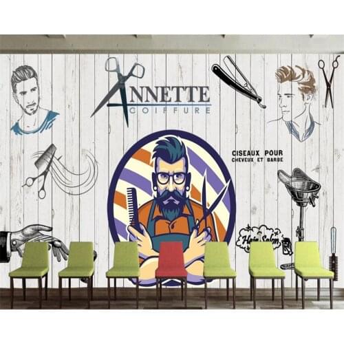 Beibehang Custom wallpaper vintage nostalgia wood wall wall scissors beauty salon hairdresser background wall 3d wallpaper mural