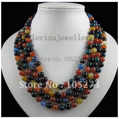 Amazing! Agates necklace 4Rows AA 8-9MM Multicolor round shaper fashion Womans jewellery necklace wholesale Free shipping A2538