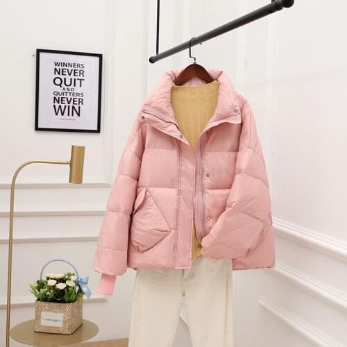 Casual Bat Sleeved down Jacket 2020 New women puffer jacket Sweet Big Pockets Loose Down Coat White goose down Short Coat Winter