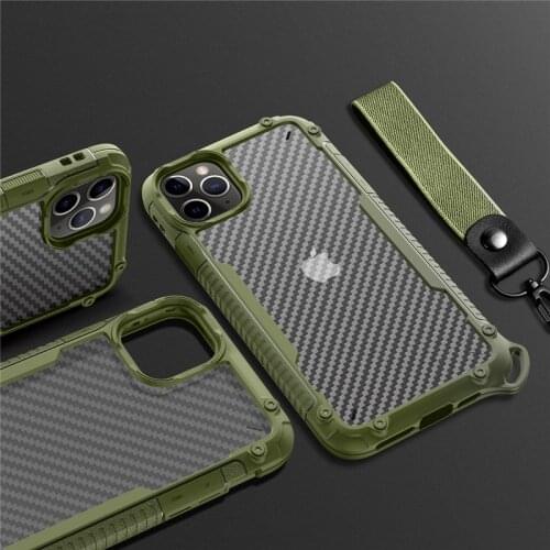 Armor Matte Shockproof Bumper Lanyard Phone Case For iPhone 12 11 Pro Max XR XS Max X 7 8 Plus Transparent Anti-Shock Cover 2020