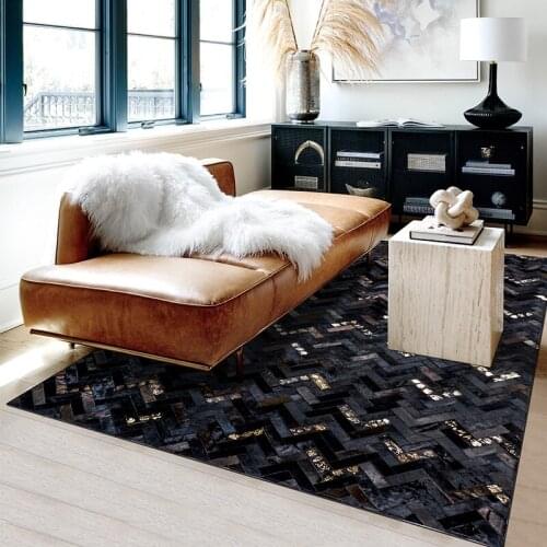 American style genuine cowhide patch work rug, black color real cow skin fur carpet for living room decoration fur floor mat