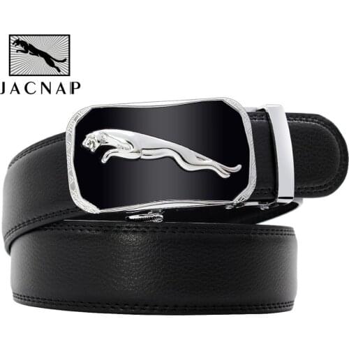 JACNAIP Men Leather Belt Black Gold Leopard Automatic Buckle Belts Genuine Cow Leather Adjustable Ratchet Belt For Men 3.5cm