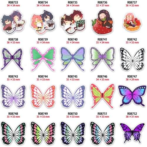 10pcs/lot New Beautiful Japanese Anime Butterfly Cartoon Printed for Hair Bows Planar Resin Charm R0873 R0874 R0875