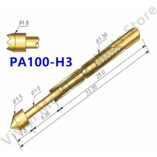 PA100-H3 Metal Brass Spring Test Probe Convenient And Durable Spring Test Probe 100 / PCS Test Probe Sleeve Length 33.35mm Probe
