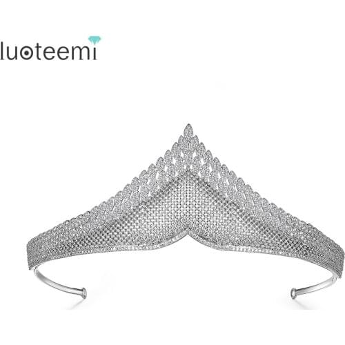 LUOTEEMI White Gold Silver Princess Wedding Tiara for Women AAA Cubic Zirconia Hair Accessories Bridal Weddings Crown New Items