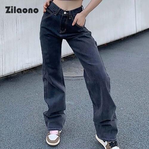 Loose Lace Up Full Length Jeans Classic High Waisted Slim Casual Trousers Street Corner Button Zipper Fly Straight Pants