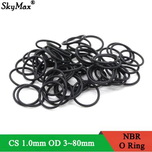 50pc NBR O Ring Seal Gasket Thickness CS 1mm OD 3~80mm Nitrile Butadiene Rubber Spacer Oil Resistance Washer Round Shape Black