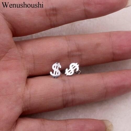 0.9*0.6cm 0.9cm color do not fade stainless steel dollars stud earrings for women cute small tiny titanium Dollar sign earrings