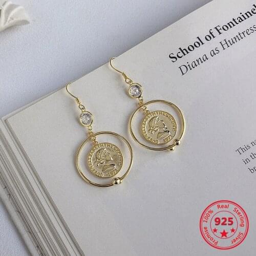 925 Sterling Silver Simple European American Retro Vintage Palace Style Dangle Earrings Women Jewelry