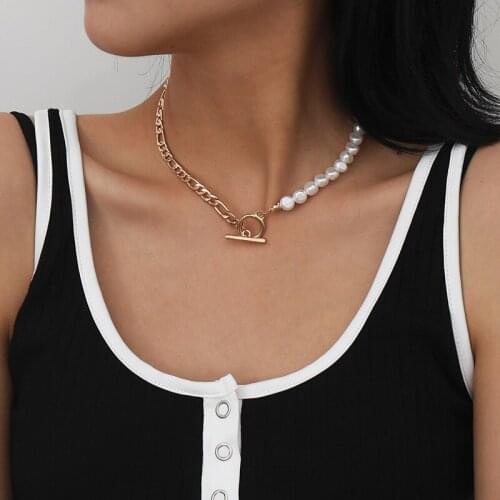 Goth Baroque Pearl Toggle Clasp Chain Necklace Women Wedding Collares Minimalist Circle Lariat Choker Necklaces Femme Jewelry