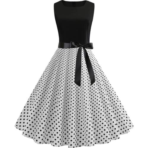 Black White Patchwork Polka Dot Summer Dress Women Vintage 50s 60s Pin Up Rockabilly Dress 2021 New Robe Party Office Dresses