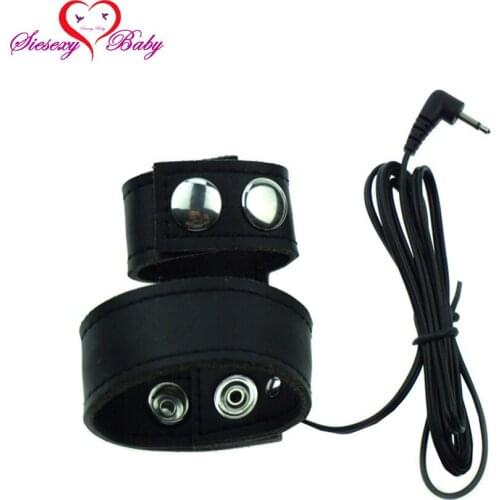 1pcs Electro shock Used Two Ring design PU Penis Ring sex toys Cock Ring delay fun male Cocking ring male chastity device EC066