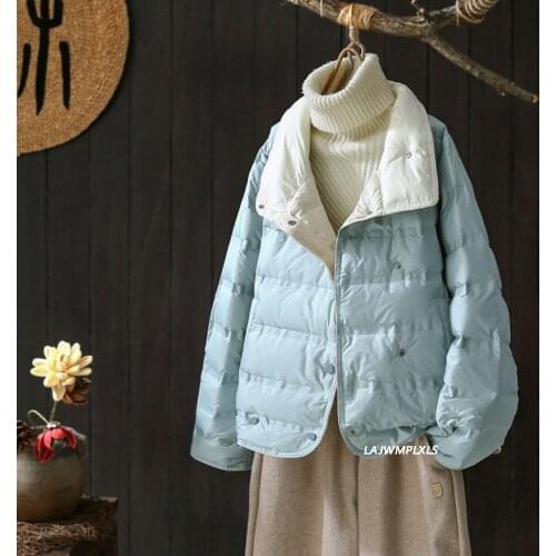 2021 Autumn Winter Fashion Ultra Light Duck Down Coat Women Short Slim Puffer Jackets Autumn Pocket Casual Parkas