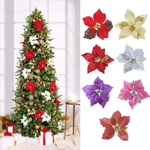 3/6pcs 22cm Large Christmas Flowers Glitter Poinsettia Flower Xmas Tree Decoration For Home DIY Wreath Accessories New Year Gift