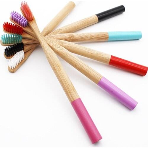 300 pieces / set of rainbow bamboo toothbrush 5 colors round bamboo handle adult wooden handle low carbon toothbrush