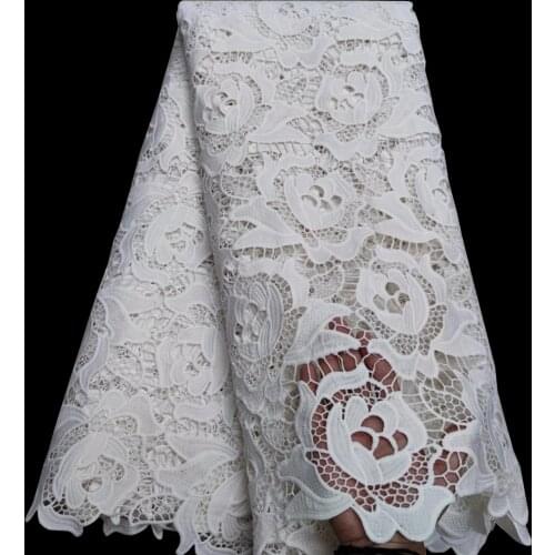 5yards/pc) Beautiful white African cord lace soft guipure lace fabric with wonderful flowers design for party dress WYY007