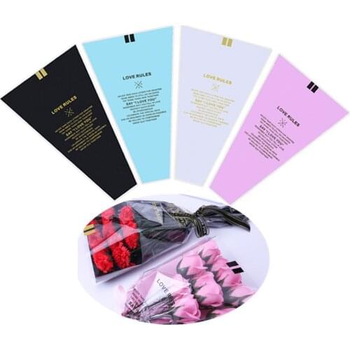 50pcs/lot 7color Transparent Bouquet Bag Single Rose Bag Flower Wrapping Paper Florist Supplies Print Love Rules