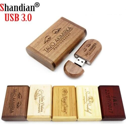 1 PCS Free LOGO High Speed Wooden USB 3.0 Flash Drive 4G 8G 16G 32GB 64GB 128G Photography Gifts Pen Drives Real Capacity U Disk