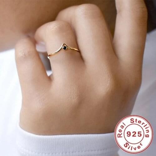 AIDE Minimalism Triangle Arc Ring Fashion INS Black Zircon Thin Finger Size 6/7/8 Rings For Women Silver 925 Jewelry Anillos