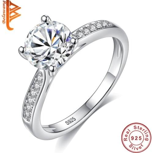 BELAWANG Luxury AAA+ Crystal Zirconia Finger Rings 925 Sterling Silver Rings For Women Lover Wedding Engagement Jewelry