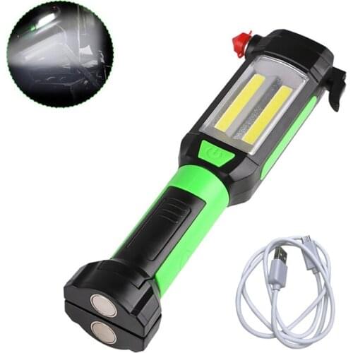 COB LED Flashlight Car Emergency Tool Magnetic Work Light USB Rechargeable Working Lamp with Hook For Camping Working Repairing