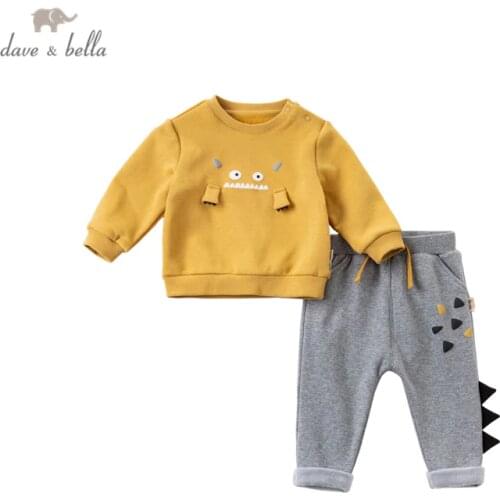 DBX15342 dave bella winter baby boys fashion cartoon clothing sets kids casual sets children 2pcs suit