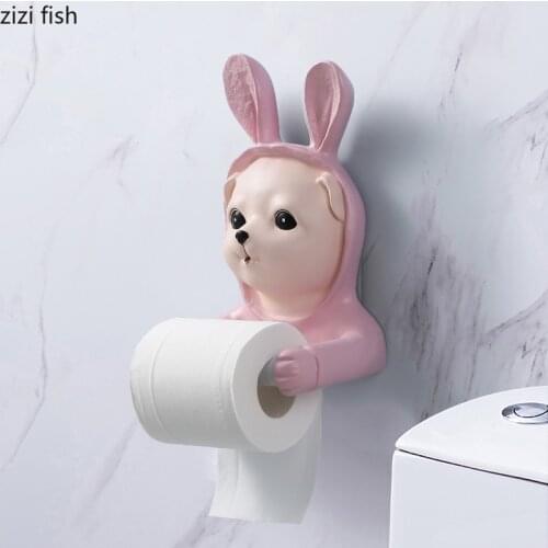 Cartoon Bear Tissue Holder Bath Roll Paper Holder Lovely Resin Bear Wall Hanging Tissue Holder Free-Punch Tissue Storage Rack