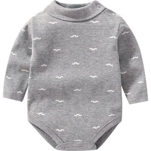 Baby Winter Turtleneck Bodysuit Infant Cute Cotton Moustache Polka Dot Printed Romper Onesies for Toddler Boys Girls Jumpsuit 6M