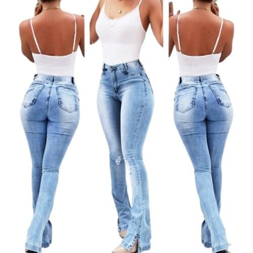 Stylish Lady Hole Jeans for Girls Fashion 2021Full Length High Waist Vintage Trouser for Frmale Womens Denim Pants Streetwear