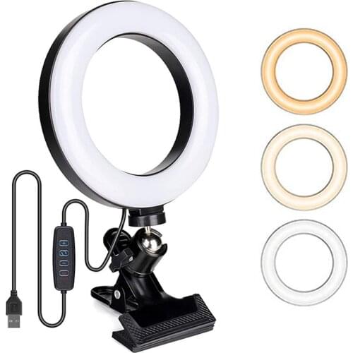 Ring Light LED Ring Light Video Conference Lighting Set With Clip 3 Light Colours 11 Brightness 360 Degrees For Live Stream