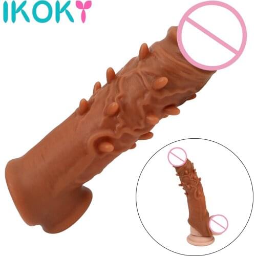 IKOKY Larger Particles Spike Penis Ring Sleeves Cock Ring Penis Extender Reusable Condom Delay Ejaculation Sex Toys for Male