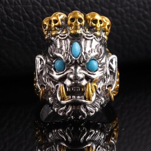 SECRET BOYS Punk Gothic Buddhist Devil Skull Ring Hard Alloy Ring Punk Fashion Men
