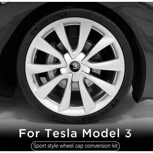 18 Inch Car Wheel Center Caps Hub Cover Five Claw Protector For Tesla Model 3 Carbon Fiber Tire Cover Decoration Auto Styling
