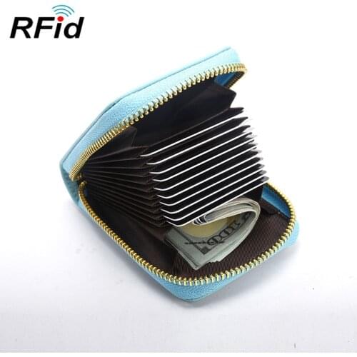 Business Card Holder Women Genuine Leather Prevent RFID 10 Bits Credit Card Wallet Red Blue Black Purple Gold Female Wallet