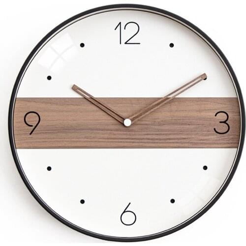 Creative Nordic Minimalist Punch-free Wall Clock Solid Wood Mute Wall Clock Home Living Room Bedroom Corridor Decoration