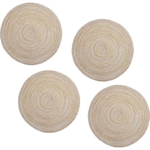 Round Braided Placemats Washable Kitchen Table Placemats for Home Wedding Party 36cm (Coffee Color) 4Pcs