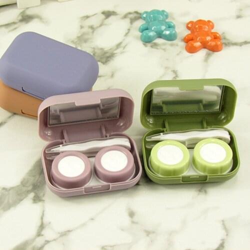 Lovely Pocket Mini Contact Lens Case Travel Kit Easy Carry Mirror Lenses Box Container Lenses Box Contact Frosted Solid Color