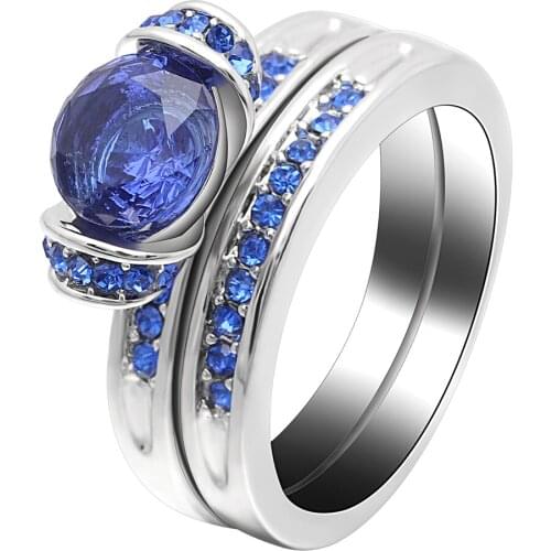 Fashion Blue Green Cubic CZ Bridal Engagement Rings Set For Woman Silver Color Wedding Finger Ring Set For Women Jewelry