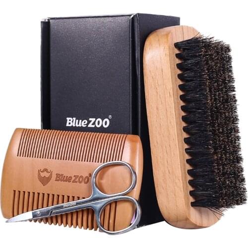 3 in 1 Mens Beard Care Grooming Kit with Beard Brush Comb Scissor Gift Set