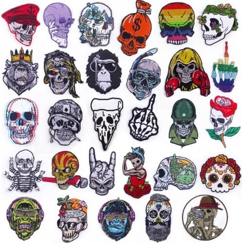 Skull Hand Cartoon Patches Cap Shoe Dress Iron On Embroidered Appliques DIY Apparel Accessories Patch For Clothing Fabric Badges